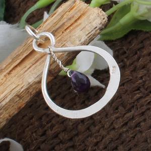 Pendentif goutte en améthyste violette naturelle, argent sterling 925, pierre précieuse facettée, collier, pierre de naissance de février, bijoux fins pour femmes - Product Image 1