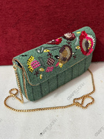 Pochette d'épaule perlée vert sauge, sac de vacances à motifs, sac à main artisanal avec fermeture éclair, vente en gros, OEM, marque privée, export