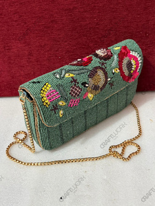 Pochette d'épaule perlée vert sauge, motif floral, sac de villégiature, vente en gros, OEM, marque privée, sac à main, export, fournisseur en gros - Product Image 4