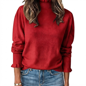 Pull col roulé personnalisé pour femme, couleur unie, tricot côtelé, manches longues, anti-boulochage, coupe oversize, décontracté, pour l'automne - Product Image 5