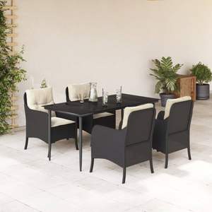 5 Piece Black Poly <b>Rattan</b> Patio Dining Set with <b>Cushions</b> Garden Sets - Product Image 1