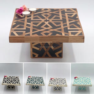 Indian Handmade Square Cake Stand Bone Inlay with Mother of Pearl Multi-Color Flower Leaf Pattern for Weddings - Product Image 4