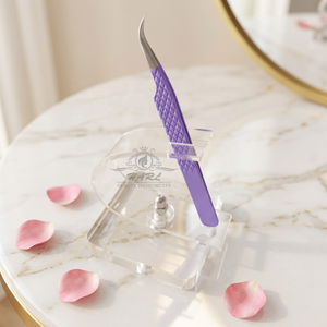 Pinzas curvas antideslizantes de color morado para extensión de pestañas, pinzas para pestañas con logo personalizado, pinzas para extensión de pestañas, suministros para extensión de pestañas - Product Image 2