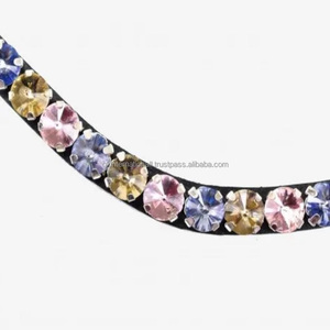 2024 dernière conception personnalisée vague noir bande de front de cheval en cuir de qualité supérieure décorée avec une rangée de grands cristaux de verre multicolores - Product Image 6