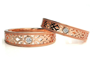 925 Sterling Silver Rose Gold Plated Zircon Bezel Setting Eternity Band Filigree <b>Couple</b> <b>Rings</b> - Product Image 1