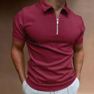 Camisa de Manga Corta para Hombre, Color Verde Oscuro, con Cierre, Cuello Camisero, Tejido de Punto, Color Sólido, Transpirable, 100% Algodón, para Invierno - Product Image 5