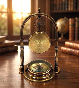 Vintage Brass Table Clock Compass Wooden Base Antique Nautical <b>Desk</b> Clock Decorative Timepiece - Product Image 3