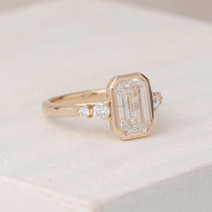 IGI/GIA Lab Grown Vintage 14k or blanc unisexe mariage/bague de fiançailles coupe diamant anniversaire fête cadeau poire coupe émeraude - Product Image 2