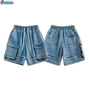 กางเกงยีนส์ขาสั้นคาร์โก้สไตล์ฮิปฮอปสตรีทแวร์สำหรับฤดูร้อน แบบสั่งทำพิเศษ 6 กระเป๋า ผ้าฝ้ายเนื้อแน่น เป็นมิตรกับสิ่งแวดล้อม แต่งดีเทลขาดๆ แบบตาข่าย - Product Image 6