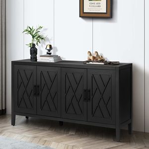 60-Inch Modern Farmhouse Console <b>Table</b> 4-Door Wood Sideboard <b>Buffet</b> Cabinet with Adjustable Shelf Accent Credenz for Living Room - Product Image 3