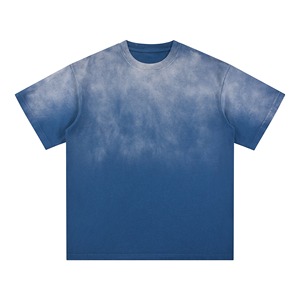T-shirt en coton tie-dye surdimensionné pour homme, manches courtes, col rond, décontracté, couleur unie, tricot jersey, haut uni - Product Image 1