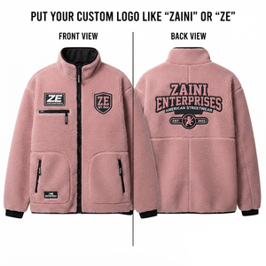 <b>Men</b> Premium 320 GSM Polar Sherpa Fleece <b>Jacket</b> Pink Black Contrast Panel Custom Embroidery Chenille Logo OEM ODM - Product Image 1