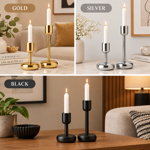 Juego de Dos Portavelas Cónicos de Metal con Acabado Dorado, Candelabros Minimalistas para Mesa, Decoración para Bodas, Cenas y Hogar, Venta al por Mayor B2B - Product Image 4