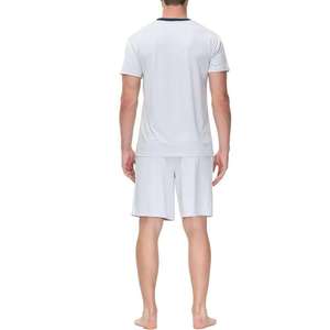 Men's White Cotton <b>Short</b> Sleeve T-Shirt With <b>Shorts</b> Set Crew Neck Elastic Waist Lightweight Summer Casual Wear - Product Image 2