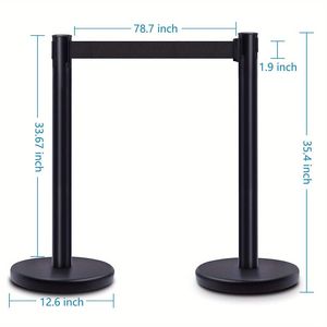 6 pezzi 6.6ft/2m nero retrattile cintura Stanchion Set facile montaggio folla controllo barriera in metallo Base di accesso prodotti di controllo - Product Image 5
