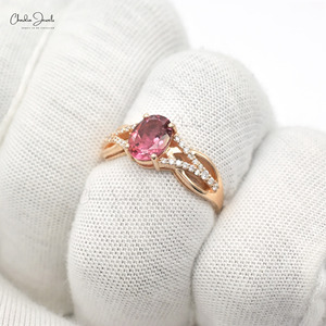 แหวนทองคำแท้ 14K ดีไซน์สวยงาม ประดับพลอยทัวร์มาลีนสีชมพู 1.28 กะรัต และเพชร แหวนคุณภาพสูงสำหรับงานแต่งงาน - Product Image 4