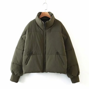 Winter Women's Quilted Puffer <b>Jacket</b> Stand Collar Full <b>Sleeve</b> Thick Padding <b>Short</b> Length Solid Color Zipper Closure Outerwear - Product Image 2