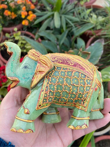 Hand Painted Green Stone <b>Elephant</b> Figurine Carved <b>Decorative</b> Animal Statue Home Feng Shui Gift Environmentally Friendly - Product Image 4