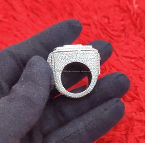 Anillo de compromiso, boda o aniversario para hombre, personalizado con número, de plata de ley 925, chapado en rodio, con racimo de moissanita, estilo hip hop. - Product Image 4