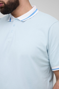 Polo en coton bleu clair pour homme, manches courtes, coupe classique, bordure contrastée, couleur unie, tricot piqué - Product Image 6