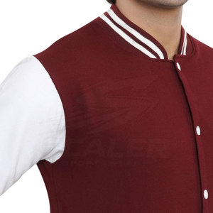 Wholesale Fashion Design Men Winter Varsity Jacket Stand Front Contrast Sleeves Rib Hem <b>Fleece</b> Breathable Windproof Daily Wear - Product Image 5