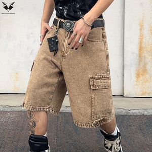 Shorts en jean baggy à coutures renforcées pour hommes, style streetwear, avec logo personnalisé, coupe ample et résistante - Product Image 5