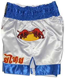Shorts de Muay Thai de alta calidad en tela satinada, con logo personalizado, transpirables, ligeros, para entrenamiento en el gimnasio, con cintura elástica, para hombres y mujeres. - Product Image 4