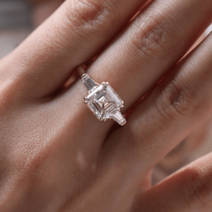 Wholesale 3.5ct Asscher Cut Lab Grown Diamond IGI Certified 14K Gold Engagement Ring with Tapered Baguette Side <b>Stones</b> for Women - Product Image 1