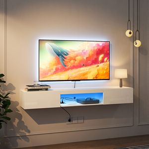 แท่นวางทีวีแบบลอย65 "ติดผนังพร้อมไฟ LED 16สีขาตั้งทีวีแบบทันสมัย - Product Image 2