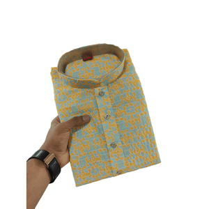 KURTA POUR HOMME IMPRIMÉ EN COTON DOUX FANTAISIE AVEC PAYJAMA MOUTARDE - Product Image 1