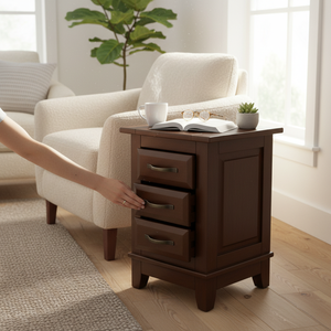 Table basse moderne avec 3 tiroirs en bois d'hévéa MDF Marque PKP Garantie 1 an - Meubles de salon - Product Image 3