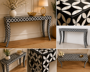 Table console luxueuse avec incrustations en nacre, meuble décoratif pour entrée, bureau, couloir, meuble d'appoint haut de gamme pour salon, décoration intérieure. - Product Image 2