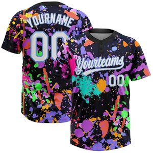 Venta al Por Mayor Directa de la Industria, Jersey de Softbol Unisex con Diseño de Graffiti Personalizado, Blanco-Azul Claro, 3D, de Dos Botones, el Más Vendido - Product Image 1