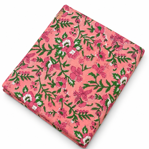 Tissu en voile de coton peigné imprimé à la main Pinksa Fashion, 60S60S, 90 GSM, léger, motif floral rose - Product Image 1