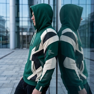 Sweat-shirt à capuche personnalisé vert foncé et crème avec motif graphique pour homme, vêtements de sport athlétiques, fabricant OEM ODM en gros - Product Image 2