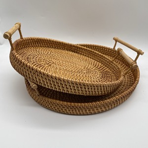 Oval rattan serving tray handwoven storage trays tabletop centerpiece cheapest price for sale - Product Image 6