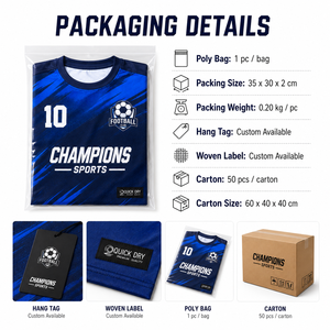เสื้อฟุตบอลแชมเปี้ยนส์ สปอร์ต สำหรับผู้ชาย แห้งเร็ว ระบายอากาศดี คอกลม แขนสั้น สีน้ำเงิน ชุดทีม - Product Image 6
