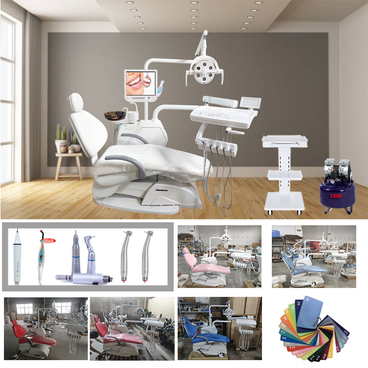 White Color Dental Chair with Air Compressor And in Build Ultrasonic Scaler Lamp