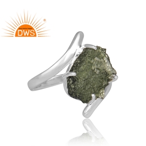 Anillo de plata de ley fina, moldavita natural rugosa por pass, fabricante de joyería - Product Image 2
