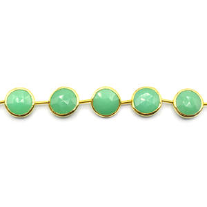 Naturel 14 à 16mm Chrysoprase Calcédoine Perles Rondes Argent Lunette 11 Brin Top Droit Percé 14k Plaqué Or - Product Image 4