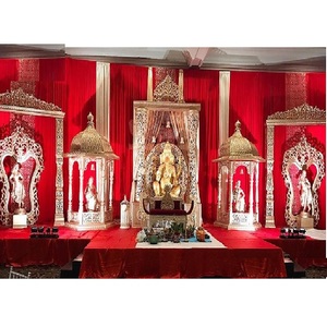 Escenario de boda tradicional con temática de templo grande, decoración de escenario de estilo indio del Sur, configuración de escenario de boda, temática de ajwada - Product Image 1
