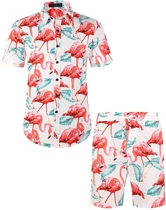 Ropa de salón de moda Hawaiana para hombre, de 2 piezas conjunto a juego, camisetas de media manga corta con botones, pantalones cortos - Product Image 4