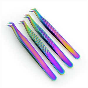 แหนบต่อขนตาคุณภาพระดับมืออาชีพด้ามจับเพชร11.5ซม. 12.5ซม. สแตนเลสเคลือบพลาสมาหลากสีคม - Product Image 5