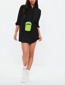Blusa ajustada personalizada para mujer, minivestido para mujer, <span class=keywords><strong>camisa</strong></span> de Jersey sexy <span class=keywords><strong>negra</strong></span> de <span class=keywords><strong>manga</strong></span> <span class=keywords><strong>larga</strong></span> con botones - Product Image 4