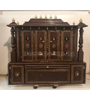 Buy Traditional Walnut Polish <b>Teak</b> <b>Wood</b> Hand Carved Mandir/Temple Home Decor Customized Size <b>Sale</b> - Product Image 1