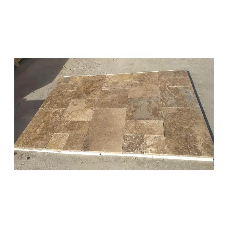 Walnut Travertine Tumbled Dark Brown French Pattern Tile For Pools Gardens Bathrooms