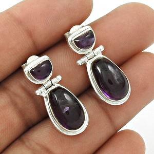 Pendiente de amatista de Plata de Ley 925, proveedores de pendientes de plata personalizados, joyería de plata fina al por mayor - Product Image 3