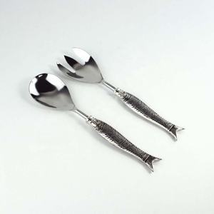 Fish Design Aluminum Handle Stainless Steel Salad <b>Servers</b> Handmade Ceramic Salad <b>Servers</b> <b>Buffet</b> Serving Set - Product Image 1