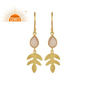 Boucles d'oreilles clous tendance pour femme DWS en argent sterling 925 plaqué or jaune 14 carats avec pierre précieuse naturelle en calcédoine rose - Product Image 1