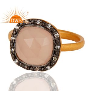 Bague en chalcédoine rose facettée, fabricant de bijoux, plaquée or, design de créateur, argent 925, bague cocktail, collection classique - Product Image 2